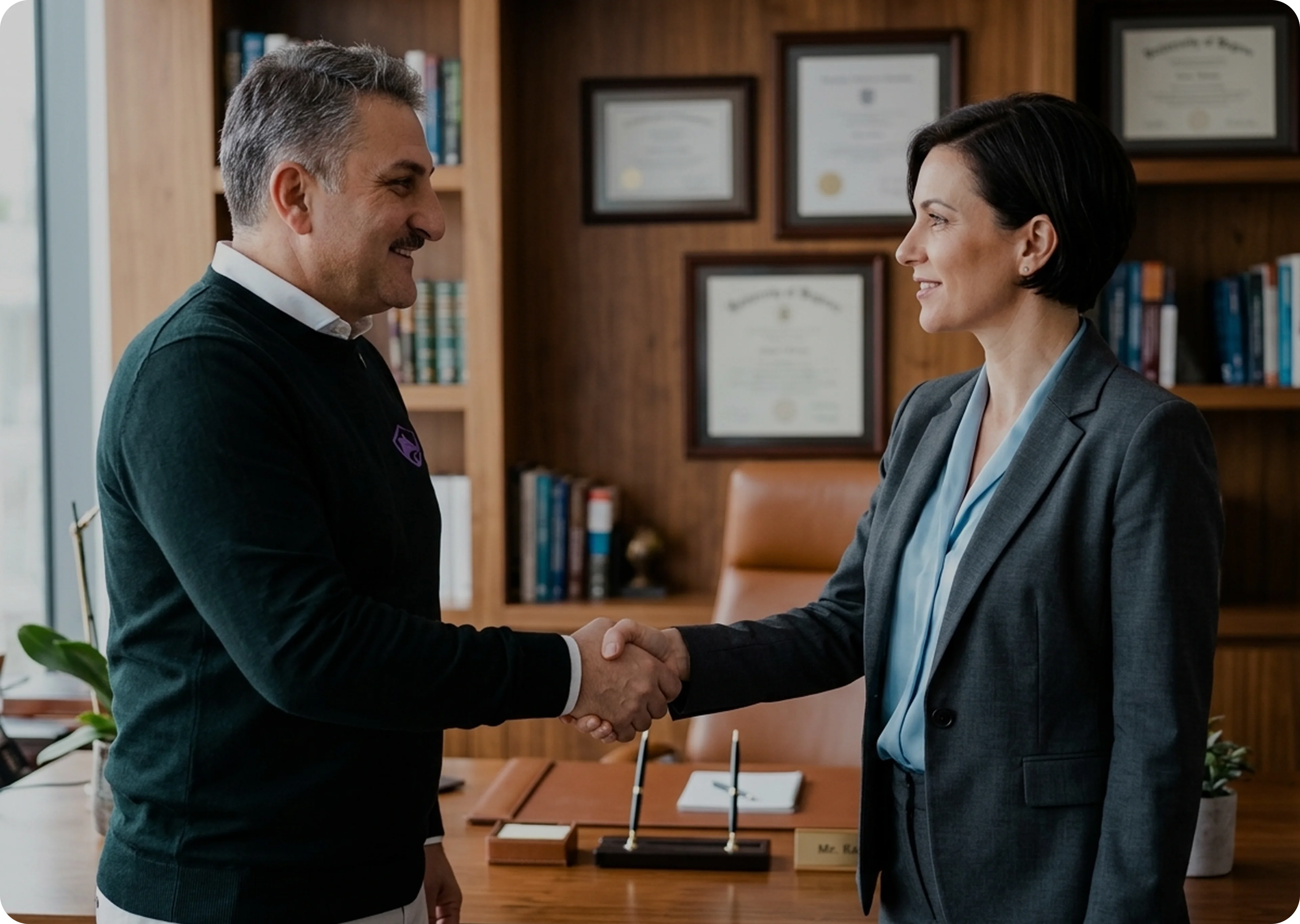 Professionisti che si stringono la mano in ufficio